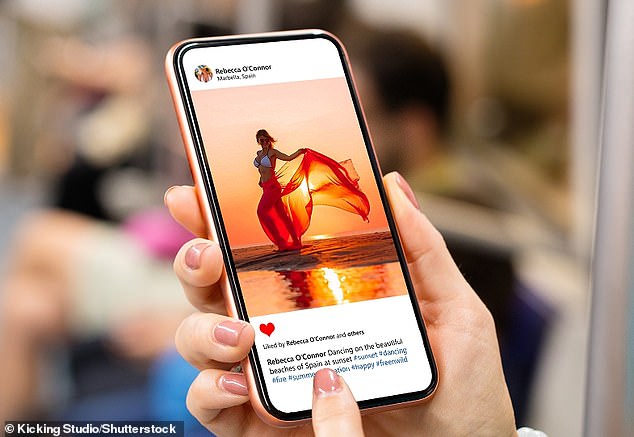 New research has discovered that social media use is associated with lower appearance satisfaction, and engaging with posts by friends and family is more than twice as damaging as looking at content posted by celebrities (file photo)